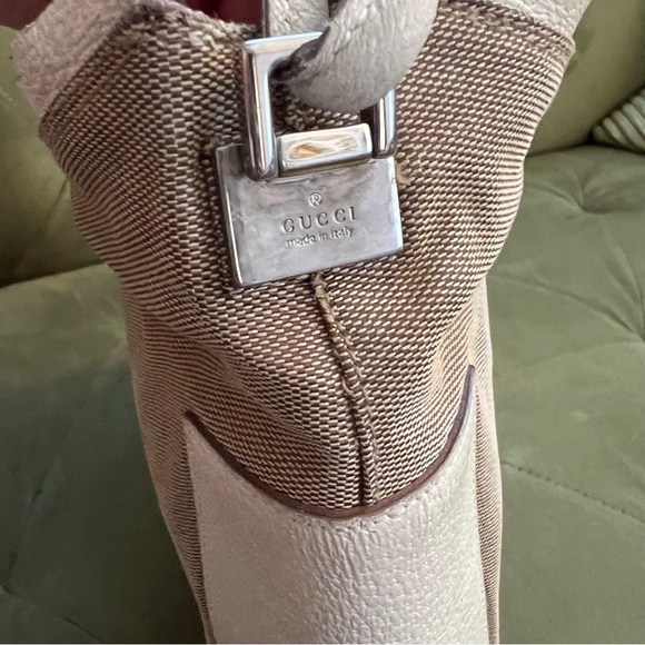 Gucci Canvas Leather Trim Handbag Shoulder Bag Beige White - Picture 5 of 11